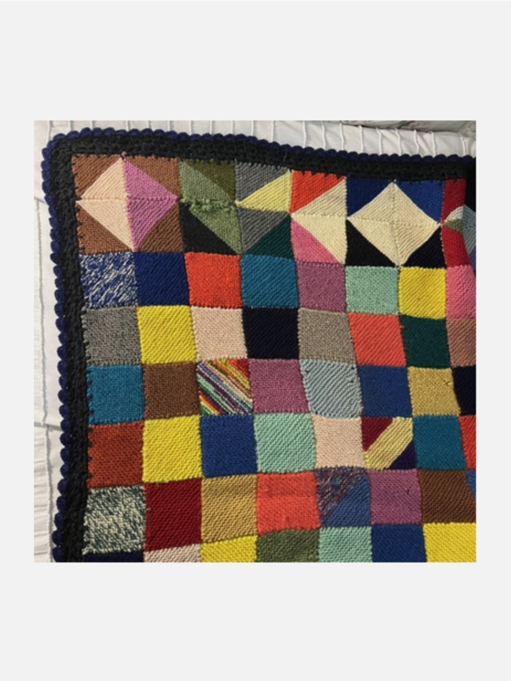 Vtg Large Hand Knit Colorful Crotchet Small Granny Squared Afghan Blanket 80x50 - Picture 3 of 7